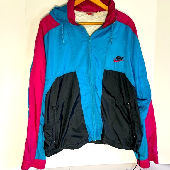 Retro Nike Tracksuit Windbreaker Black/Blue/Pink Vtg Gray Tag Size Large 80’s - Picture 1 of 8